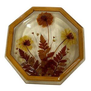 Design Gifts International Vintage Lucite Pressed Flower Trivet MCM Octagon BOHO